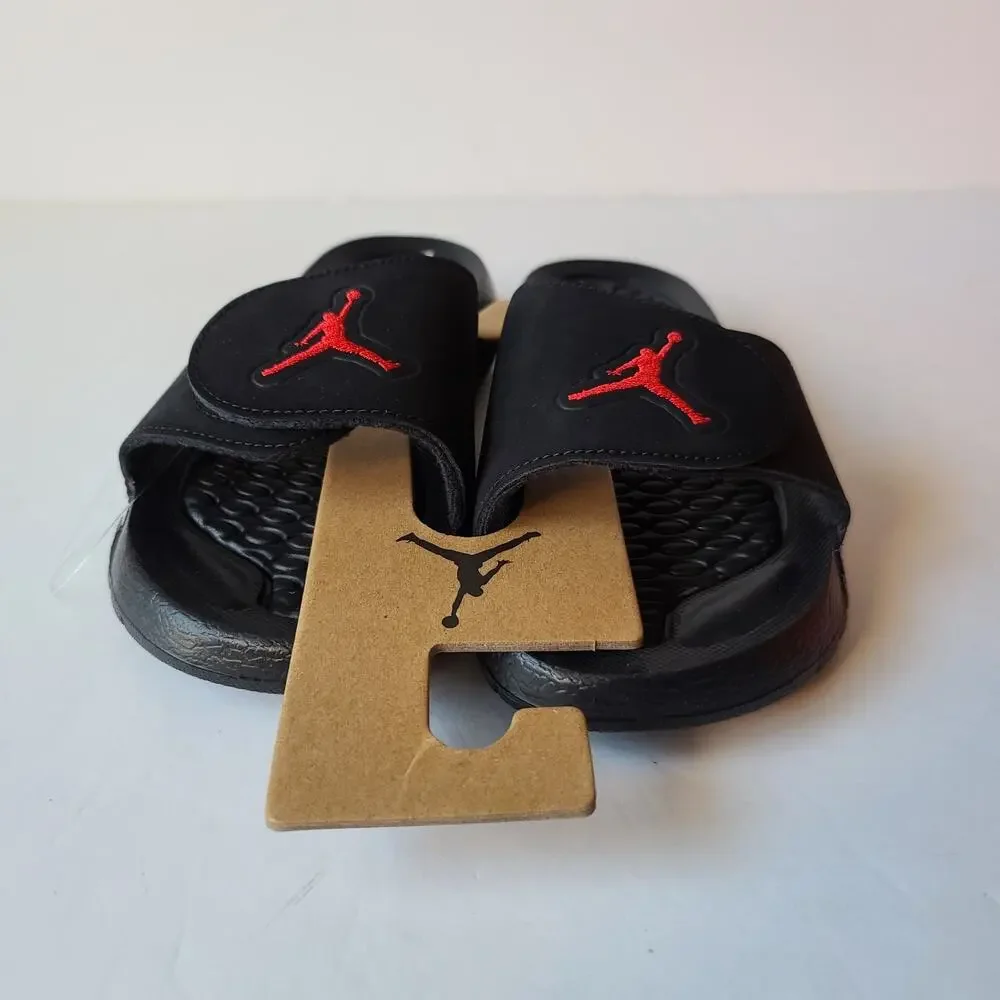Air Jordan Hydro V Retro Black Fire Red Silver 555511-061 Size 5Y Youth Slides